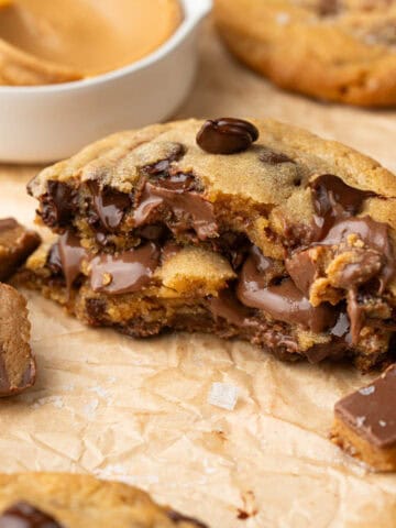 Cookies filled with chocolate chips and peanut butter cups.